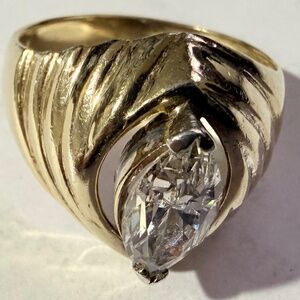 Gold tone Marquise Cut Cubic Zirconia Sterling Silver Ring